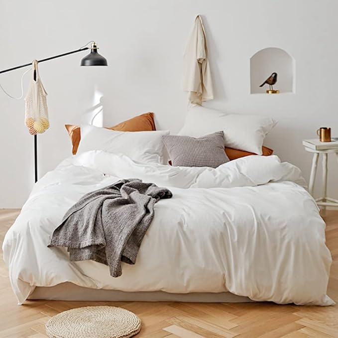 ETDIFFE White King Size Comforter, 3 Piece Aesthetic Modern Bedding Set - Soft & Lightweight All Season Microfiber Down Alternative Bed Comforter with 2 Pillow Shams for Women Men