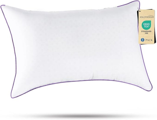 JOLLYVOGUE Pillows Queen Size Set of 1, Washable Supportive Single Bed Pillow with Super Soft Down Alternative Fill, Luxury Fluffy Hotel Quality for Side, Back, and Stomach Sleepers