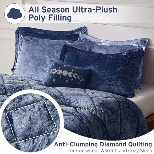 Intelligent Design King Comforter Set, Velvet Comforter Set , Luxury Diamond Quilting Comforter Set, Fluffy Comforter Bed Set with Decorative Pillowand 2 Shams, 4 Piece Navy, King/ Cal King