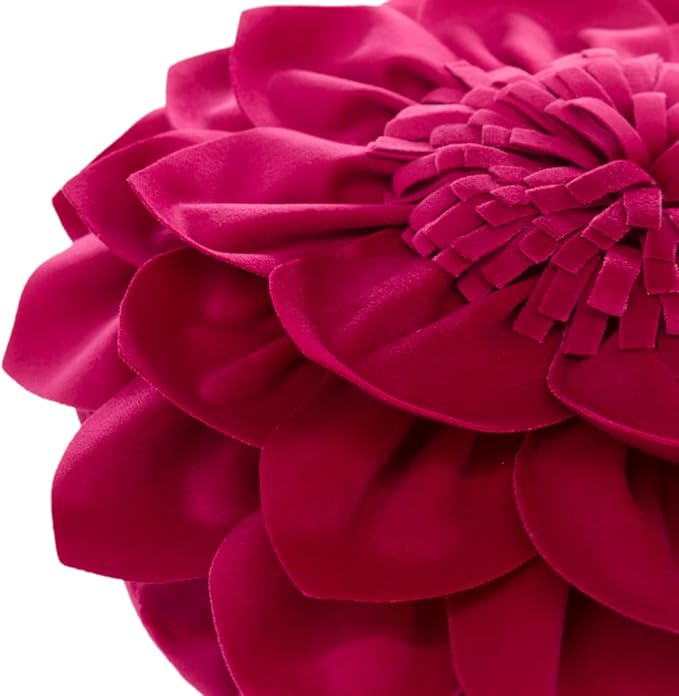Decorative Throw Pillow 3D Flower Round Pillow Accent Handmade Cushion with Insert for Couch Bed Home Decor 14 inch Rose Red