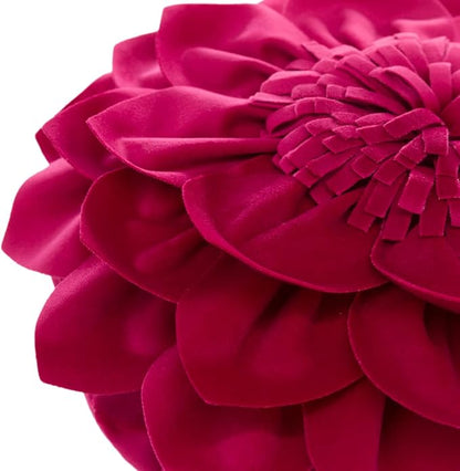 Decorative Throw Pillow 3D Flower Round Pillow Accent Handmade Cushion with Insert for Couch Bed Home Decor 14 inch Rose Red