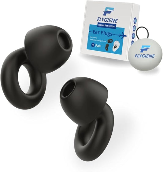 Ear Plugs for Sleep, Travel & Work – Ultra Soft Reusable Silicone Earplugs with Case – 28dB Noise Reduction – Black, 1 Pair
