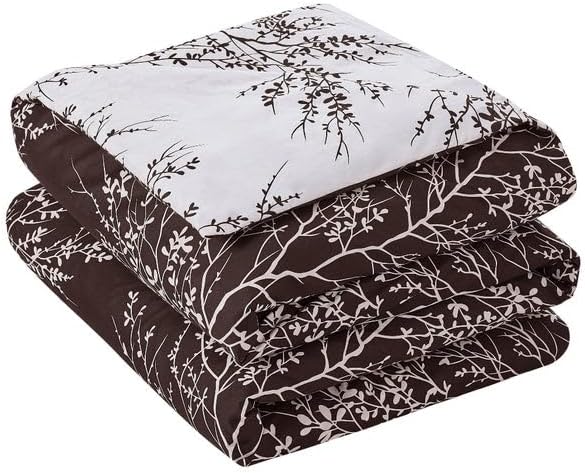 Spirit Linen 5 pcs Twin Comforter Set - Cozy Deep Sleep Microfiber Bedding Comforter Sets with Foliage Designed - Twin Bedding Sets with Pillow Shams (Chocolate, Twin)