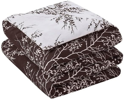 Spirit Linen 5 pcs Twin Comforter Set - Cozy Deep Sleep Microfiber Bedding Comforter Sets with Foliage Designed - Twin Bedding Sets with Pillow Shams (Chocolate, Twin)
