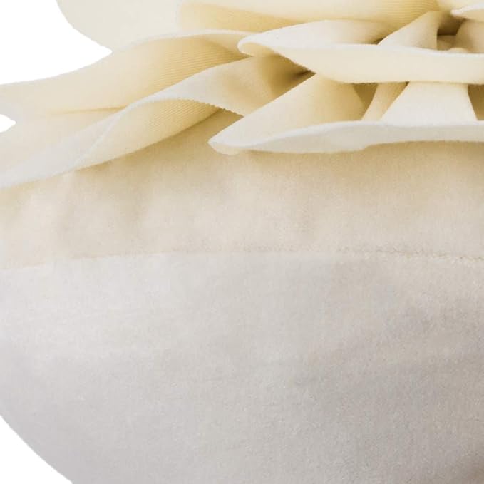 Decorative Throw Pillow 3D Flower Round Pillow Accent Handmade Cushion with Insert Included for Couch Bed Home Decor 12 Inch Cream White