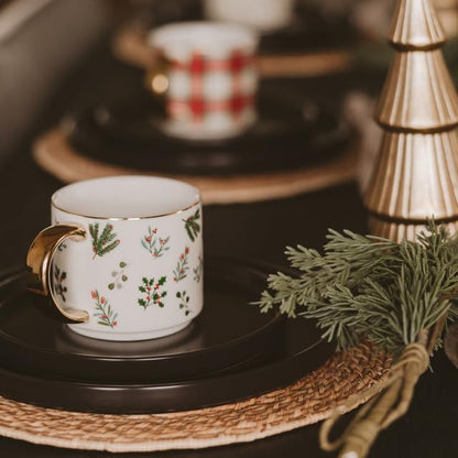 Sweet Water Decor Holiday Greenery Coffee Mug, 14oz China Christmas Mug with Gold Handle, Large Holiday Winter Cup for Coffee, Tea & Hot Chocolate, Stocking Stuffer Gifts for Women