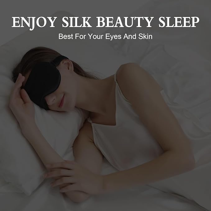 ZIMASILK Adjustable 22 Momme 100% Pure Mulberry Silk Sleep Mask, 3D Contoured Cup Eye Mask for Sleeping, Super Soft Breathable Blindfold, Perfect Blocks Light for Sleeping. (Beige)