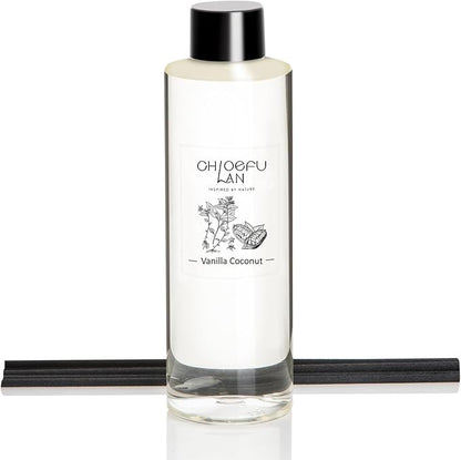 Chloefu LAN Vanilla Coconut Scented Oil Diffuser Refill 6.76 fl oz Natural Essential Oil for Reéd Diffuser Home Fragrance for Bedroom, Bathroom Home Decor
