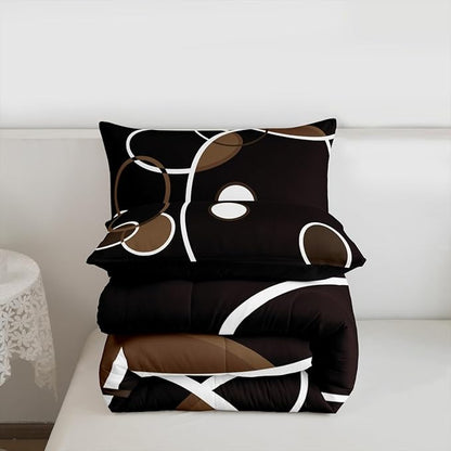 Erosebridal Black and White Modern Bedding Sets Queen Abstract Art Comforter Set, Stripe Circle Down Comforter Geometric Bed Set, Lines Quilted Duvet Luxurious Kids Teen Aults Room Decor