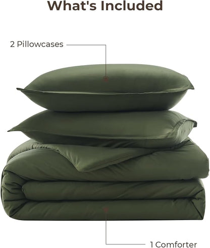 Litanika Oversized King Comforter 128x120, 3 Pieces Olive Green Lightweight Solid Bedding Comforter Set, All Season Fluffy Bed Set (1 Comforter & 2 Pillowcases)