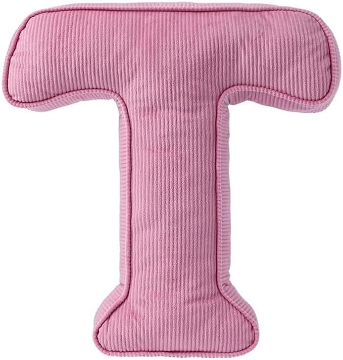 Pink Letter Plush Pillow, Letter Hugging Throw Pillows, Decorative Corduroy Initial Letter Shaped Throw Pillows, Letter Pillows English Alphabet A to Z for Sofa Bedroom Living Room Decor (T)