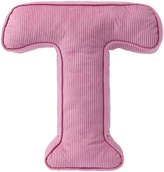 Pink Letter Plush Pillow, Letter Hugging Throw Pillows, Decorative Corduroy Initial Letter Shaped Throw Pillows, Letter Pillows English Alphabet A to Z for Sofa Bedroom Living Room Decor (T)