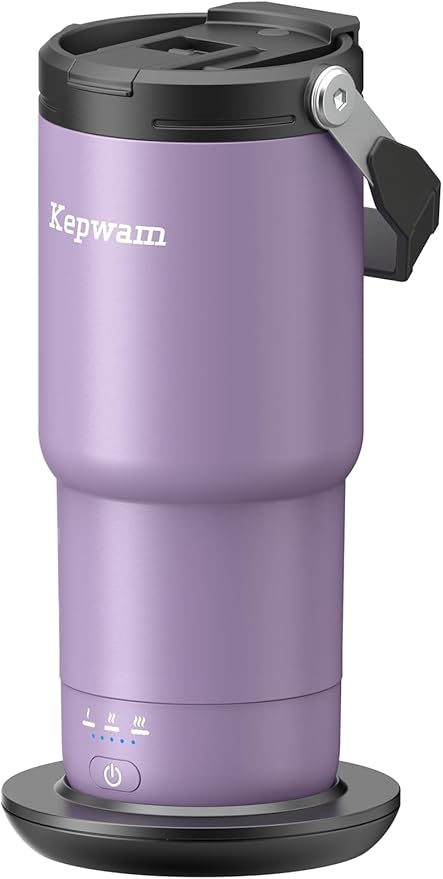 Kepwam T3 Self-Heating Travel Mug 20oz, Temperature-Controlled Coffee Warmer Mug, Smart Travel Coffee Mug Keep Coffee Drinks Hot, Heated Mug Great for Driver Outdoor Fits Car Cup Holders