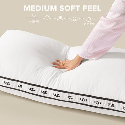 UGG King Bed Pillow – Plush Down Alternative Pillow, Soft & Breathable Medium Firm Sleeping Pillows, Premium Luxury Home Decor Hypoallergenic Pillow for Bed, White, 20” x 36” (Devon)