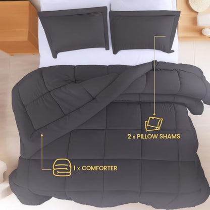 Utopia Bedding Queen Comforter Set - 3 Piece Grey Comforters Queen Size Bed Set - Down Alternative Duvet Insert Includes 1 All Season Comforter (88 x 88 in) and 2 Pillow Shams (20 x 26 in)