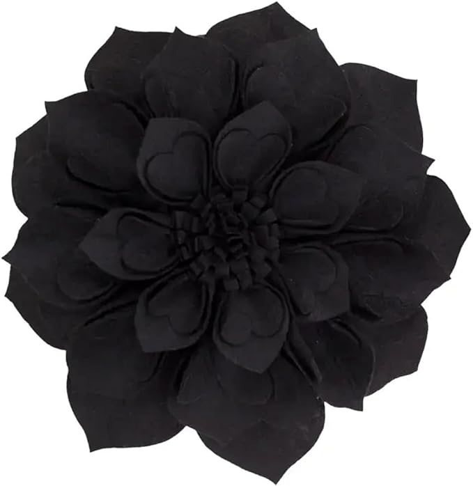 Fennco Styles Handmade 3D Heart-Shaped Petals Flower Decorative Filled Throw Pillow 13" Round - Black Floral Pillow for Couch, Home Décor and Holiday, Housewarming Gift