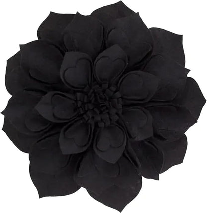 Fennco Styles Handmade 3D Heart-Shaped Petals Flower Decorative Filled Throw Pillow 13" Round - Black Floral Pillow for Couch, Home Décor and Holiday, Housewarming Gift