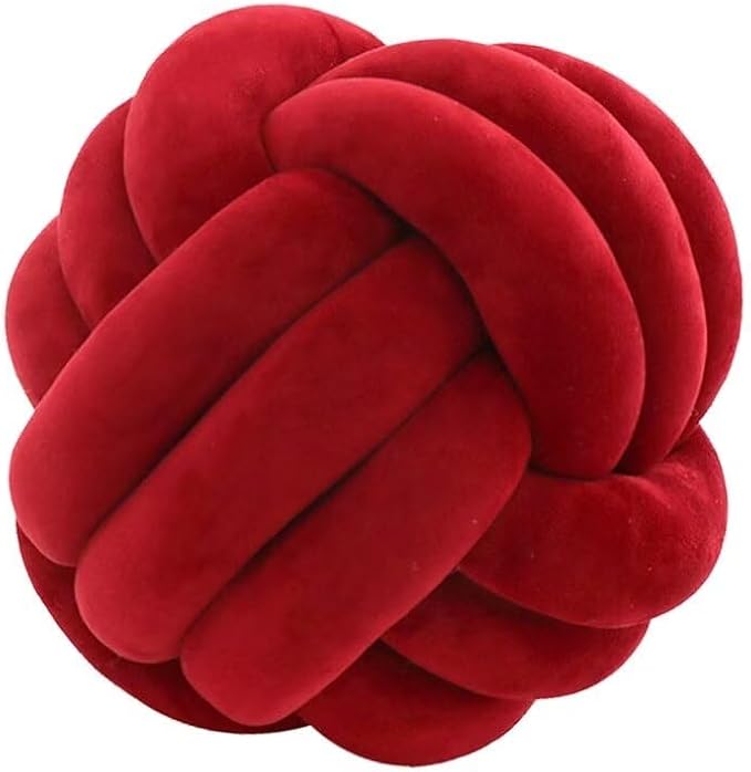 Knot Ball Pillows,Soft Round Knotted Pillow,Handmade Plush Throw Pillows Home Decoration Cushion Pillow for Sofa Bed Couch Floor(8.7 Inch,Wine Red)