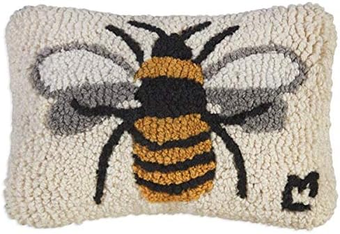 Chandler 4 Corners Artist-Designed Bumblebee Hand-Hooked Wool Decorative Petite Throw Pillow (8 in x 12 in) Garden Pillow for Couches & Beds - Low Maintenance Nature, Garden Honey Bee Home Décor