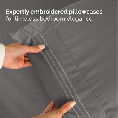 Split Head King Sheets Set - Top Split King Sheets for Adjustable Beds, Easy-Fit Split Head King Mattress - Flex Split Top King Sheets, Easy-Fit, Breathable, Deep Pocket Split King Sheets - Dark Grey