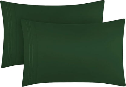 Mellanni Pillow Cases - Luxury, Extra Soft, Cooling Pillow Covers - 2 PC Iconic Collection Pillowcases - Envelope Closure (Standard/Queen 20" x 30", Emerald Green)