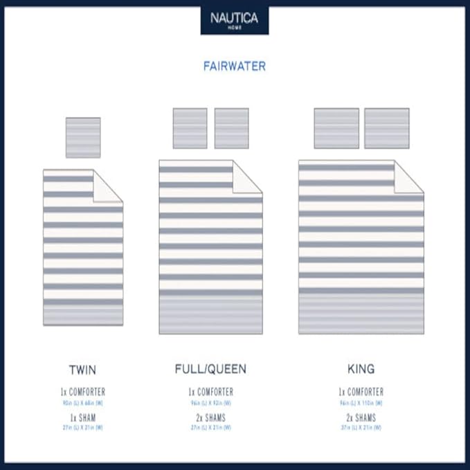 Nautica - Twin Comforter Set, Reversible Cotton Bedding with Matching Sham, Medium-Weight, Dorm Essentials, Oeko-Tex Certified (Fairwater Blue)