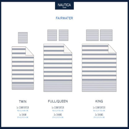 Nautica - Twin Comforter Set, Reversible Cotton Bedding with Matching Sham, Medium-Weight, Dorm Essentials, Oeko-Tex Certified (Fairwater Blue)