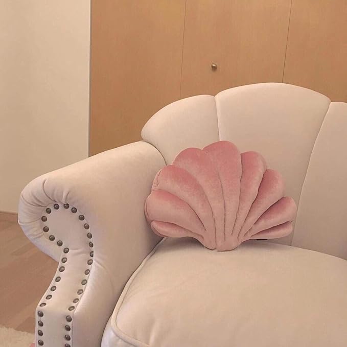 Patty Both Seashell Decorative Pillow Velvet Seashell Throw Pillow, Sea Shell Shaped Throw Pillow Decorative Pillows for Bed Couch Home Office Decor (Pink, Small(12.8 * 10in 0.3kg))
