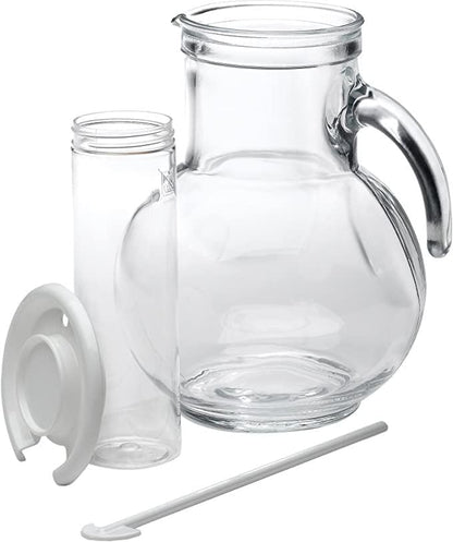 Bormioli Rocco Kufra 67.75 oz. Glass Jug with Ice Container, Stir Stick and Lid, White