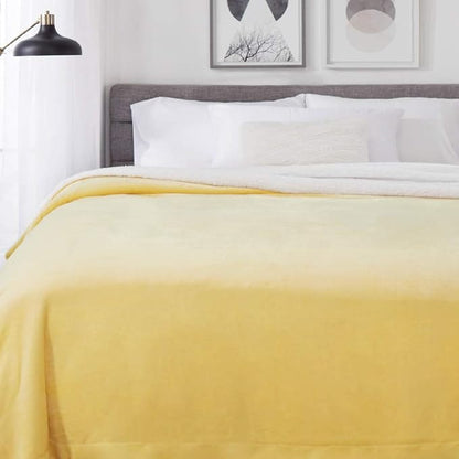 Genteele Sherpa Throw Blanket Super Soft Reversible Ultra Luxurious Plush Blanket, 60 x 80 inches, Yellow/White