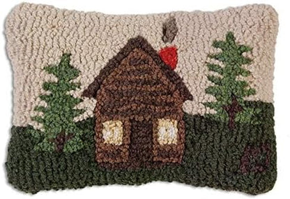 Chandler 4 Corners Artist-Designed Rocky Hill Cabin Hand-Hooked Wool Decorative Throw Pillow - Lake & Lodge Pillow for Couches & Beds - Easy Care & Low Maintenance Lake House Cabin Pillow