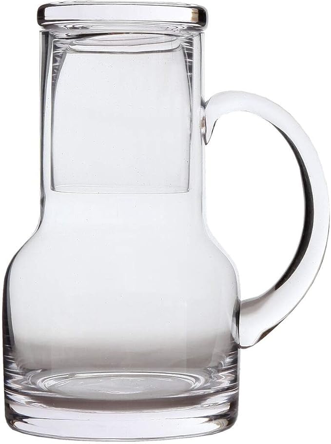 Lily's Home 16 oz Glass Water Carafe for Bedroom or Kitchen - Carafe with Cup Lid & Handle, Perfect for Bedside or Desktop Use, Modern Design