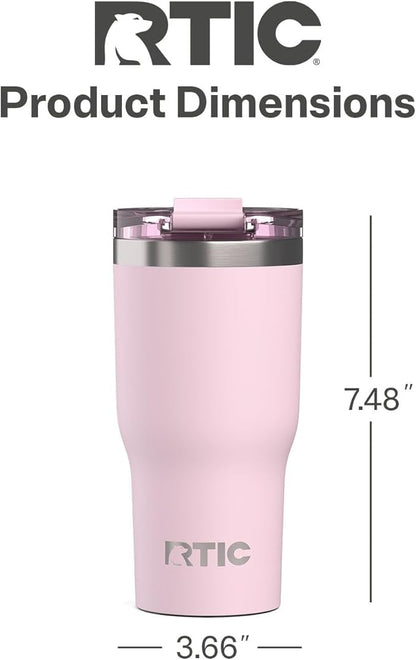 RTIC 20oz Essential Tumbler with Lid, Ceramic Lined, Insulated, Stainless Steel, Metal, Double Wall Vacuum-Insulation, Travel Cup for Iced Coffee, Tea, Hot and Cold Drink, Pale Pink
