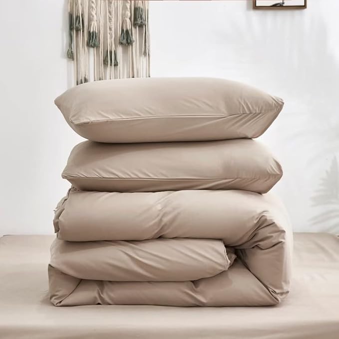 Wellboo Khaki Comforter Set Twin Size Cream Coffee Bedding Sets Dark Champagne Bed Quilts Solid Taupe Quilts Women Men Modern Oatmeal Brown Blankets Cream Khaki Comforters Plain Tan Taupe Color Bed