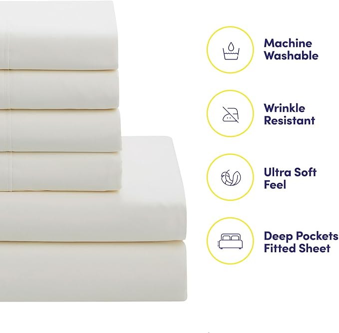 RV Short Queen Comforter Set for RV Camper - Comforter Set with Fitted & Flat Sheet, 4 Pillowcases - Tailored for RV Short Queen Beds - Cozy Essentials for Your RV Bedroom, Ivory