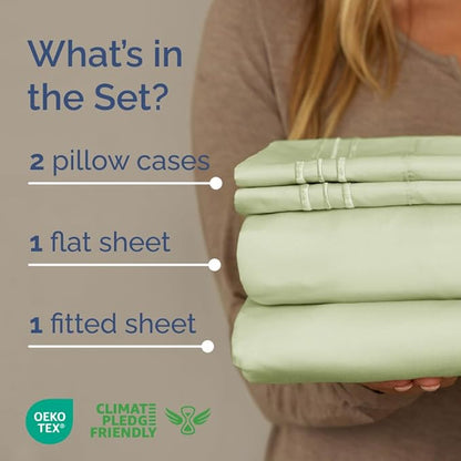 Full XL Bed Sheet Set - 4 Piece Extra Long Extended Full XL Sheets - Soft, Breathable & Cooling - Fits 8" to 16" Mattress w/ Deep Pockets - 54" x 80" - Wrinkle and Fade Resistant - Light Sage Green