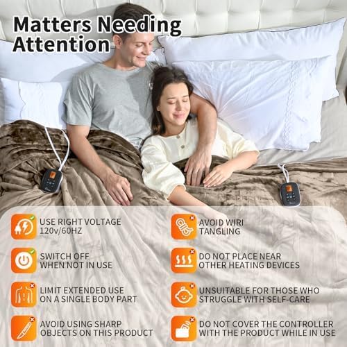 Electric Blanket Queen Size, Dual Control Heated Blankets (84"x90") 10 Heat Settings & 0.5-12H,Adjustable Timer, Cozy Velvet Reversible, Overheat Protection,ETL Certified, Machine Washable