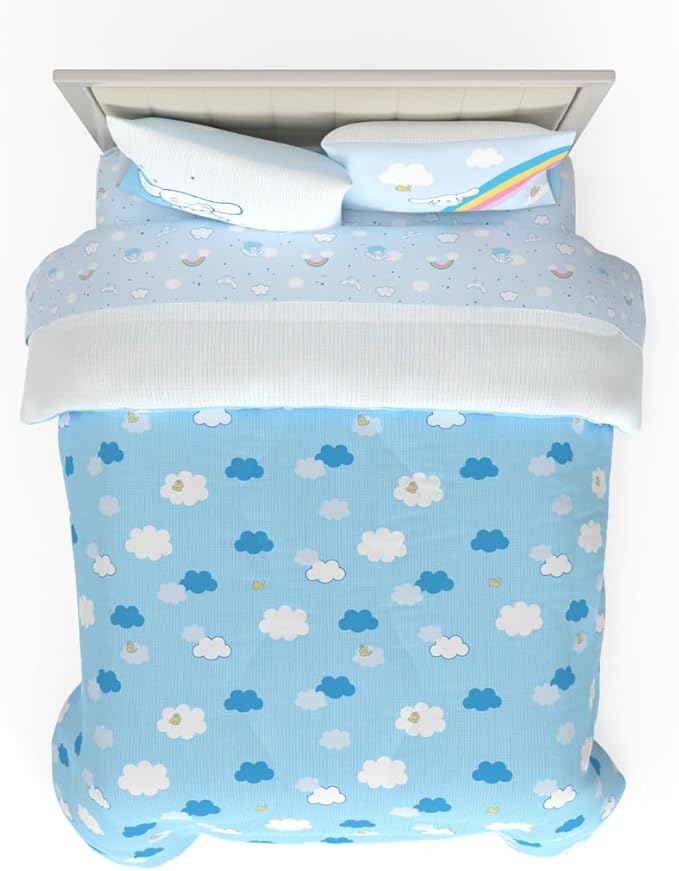 Cinnamoroll Bedding - 5 Piece Queen Size Bed Set - Super Soft Microfiber Comforter and Sheet Set, (Officially Licensed Product) by Franco Collectibles