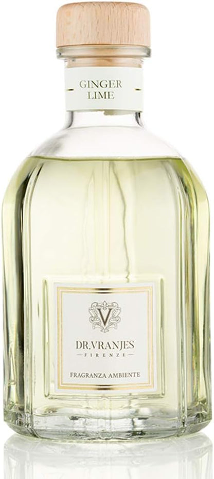 Dr. Vranjes - Ginger Lime 250 ml Diffuser + Double Pack of White Sticks (3 Pieces Bundle)- Luxury Home Fragrance, Made in Italy, Main Scent: Fruity, Olfactory Pyramid: Lime, Ginger, White Pepper.