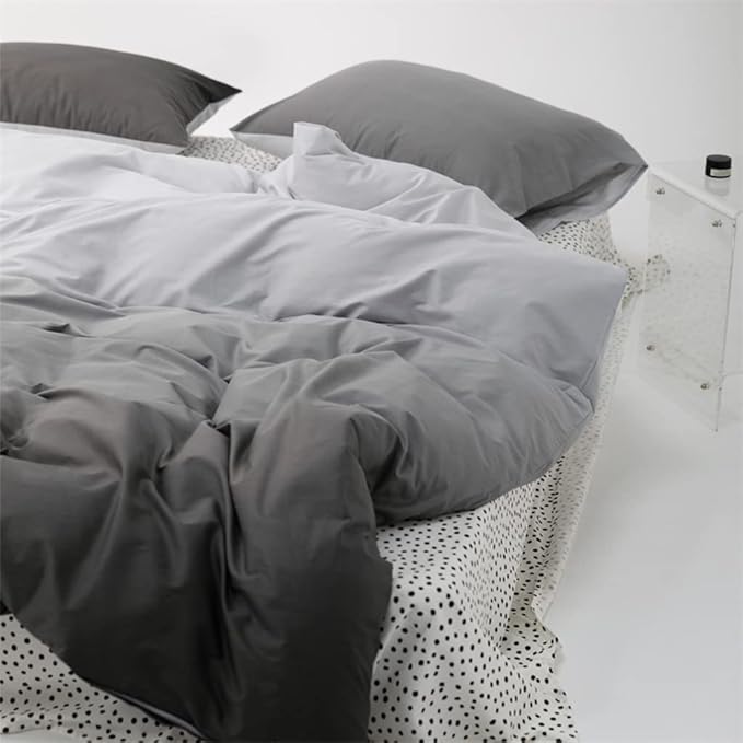 Pureant White Grey Gradient Comforter Sets Twin Women Men Solid White and Grey Bedding Comforters Cotton Modern Plain Dark Gray Gradient Quilts Watercolor Art Bedding Soft Sliver Grey Blankets Warm