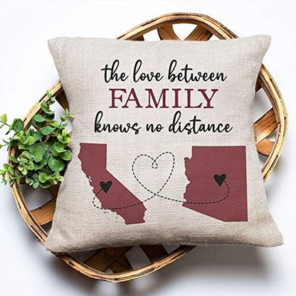 Personalized The Love Between Family Knows No Distance Pillow | Two State or Country Long Distance Family | Grandparents in Laws Moving Away Fathers Day Dad Grandpa