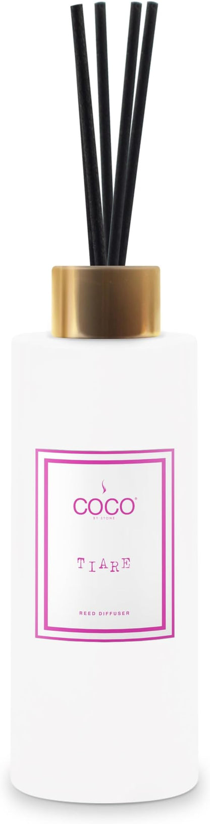 COCO by Stone 5oz Reed Diffuser (Tiare) – Luxury Scented Oil Diffuser for Home Aromatherapy, Long-Lasting Vegan Fragrance, Elegant Home Décor and Air Freshener