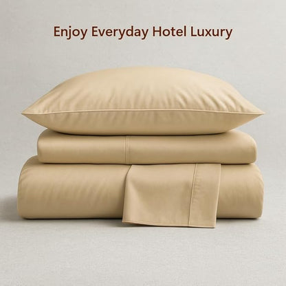 Peru Pima 415 Thread Count Percal King Sheet Set - 100% Peruvian Pima Cotton, 4 Piece (Flat, Fitted, 2 Pillowcases) - Cooling, Crisp, Deep Pocket, Hotel Quality Bedding - Latte