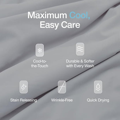 Coop Home Goods Cool+ Cooling Bed Sheets, 4 Piece Queen Sheet Set, Dove Grey Breathable and Super Soft, Luxury Spa & Hotel Quality, Queen Size Bed Set
