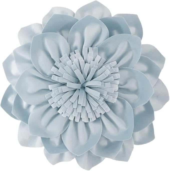 Decorative Throw Pillow 3D Flower Round Pillow Accent Handmade Cushion with Insert for Couch Bed Home Decor 12 Inch Blue