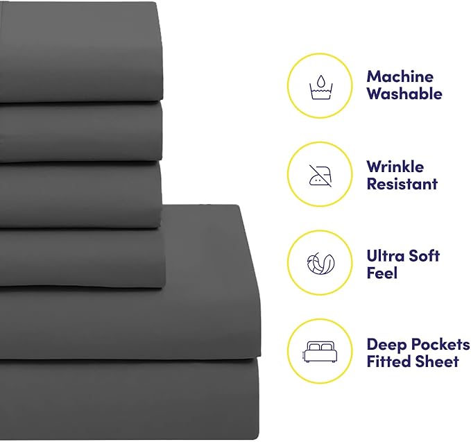 Full Size Comforter Set with Sheets - 7-Piece Bedding Collection - 1 Comforter, 1 Fitted Sheet, 1 Flat, 4 Pillowcases - Deep Pocket - Soft & Breathable Premium Quality - Ideal for All Seasons, Gray
