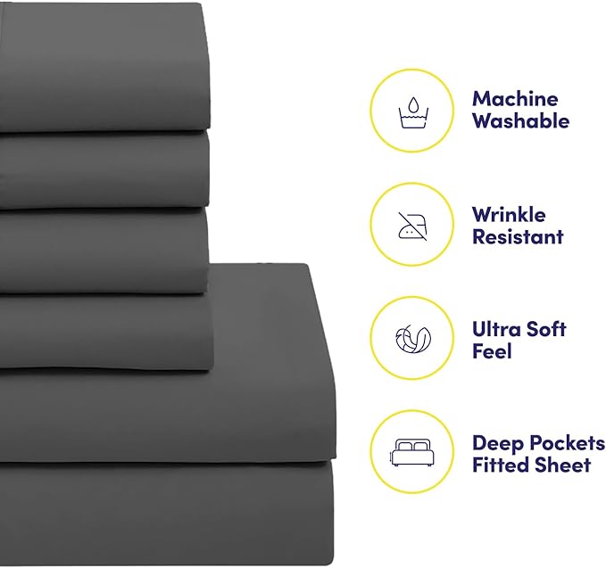 Sweet Home Collection 5 Piece Comforter Set Bed in a Bag Solid Color All Season Soft Down Alternative Blanket & Luxurious Microfiber, Twin XL, Gray