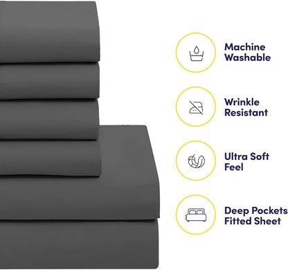 Sweet Home Collection 5 Piece Comforter Set Bed in a Bag Solid Color All Season Soft Down Alternative Blanket & Luxurious Microfiber, Twin XL, Gray