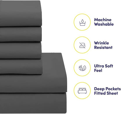 Queen Comforter Set with Sheets - 7-Piece Bedding Collection - 1 Comforter, 1 Fitted Sheet, 1 Flat, 4 Pillowcases - Deep Pocket - Soft & Breathable Premium Quality - Ideal for All Seasons, Gray