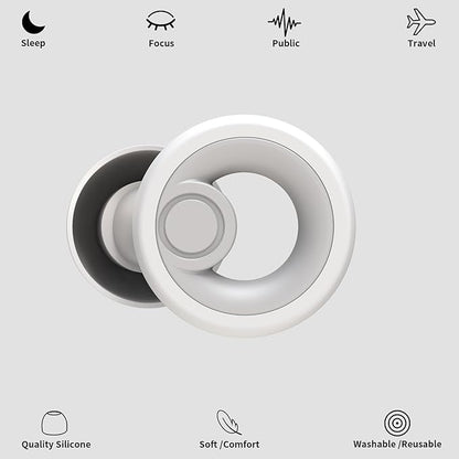 Ear Plugs for Sleeping Noise Cancelling 2 Sets, Reusable Earplugs Hearing Protection 30dB, Soft Silicone Ear Plugs for Concerts, Party, Focus - 8 Pairs Ear Tips in XS/S/M/L - White